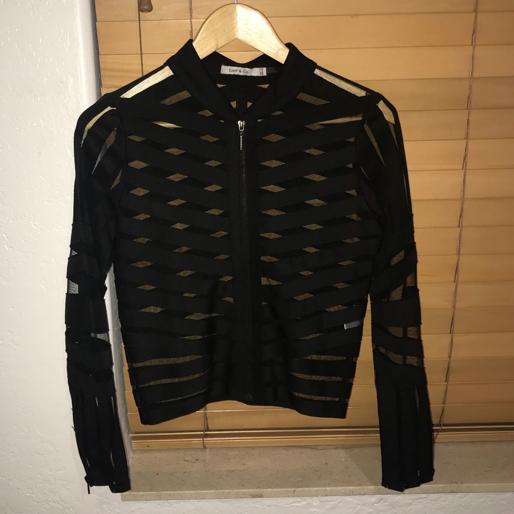 Black mesh see thru jacket